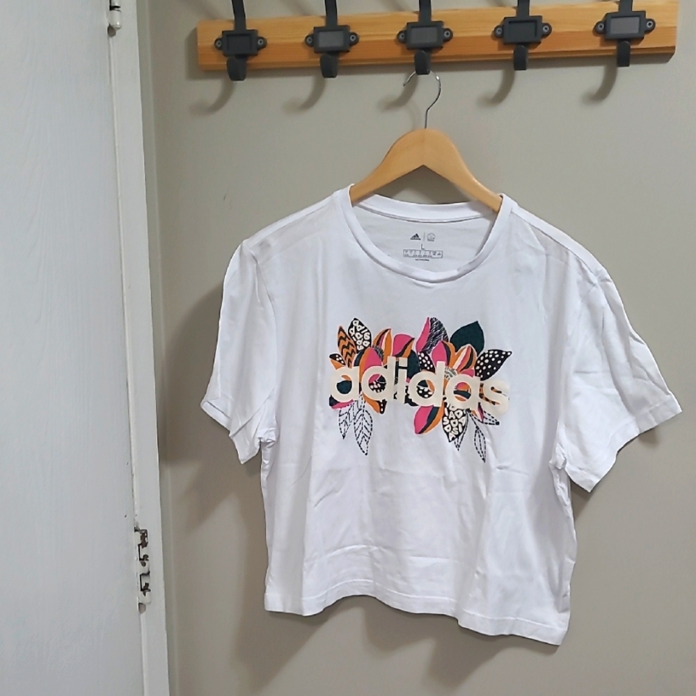 Adidas White Crop Tee